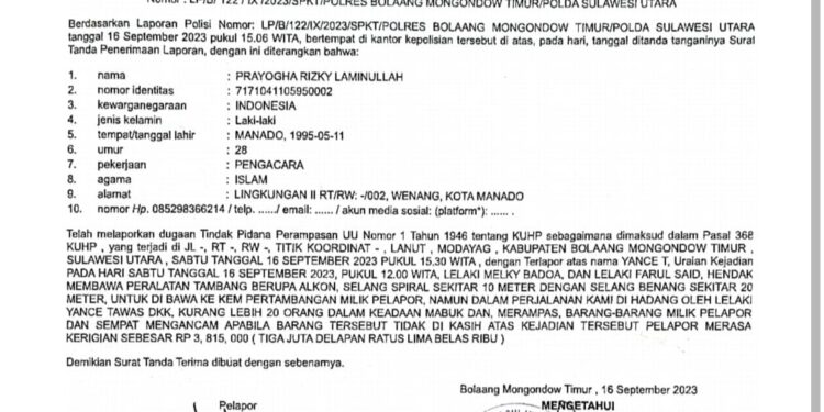 Jadi Korban Aksi Premanisme, Sarif Rumondor Kembali Laporkan YT Cs ke Polres Boltim