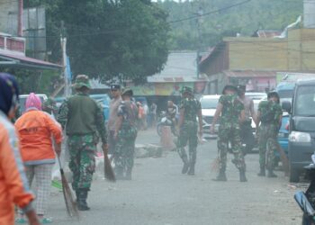 Kodim Bolmong Gelar Aksi Bersih Bersih Pasar Sambut Hari Juang TNI Ke-78