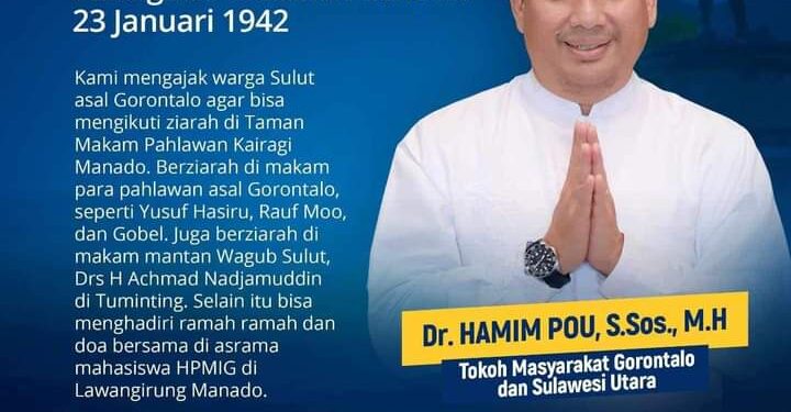 Peringatan Patriotik 23 Januari 1942: Hamim Pou Ajak Warga Sulut Asal Gorontalo Ziarah di Taman Makam Pahlawan Kairagi Manado
