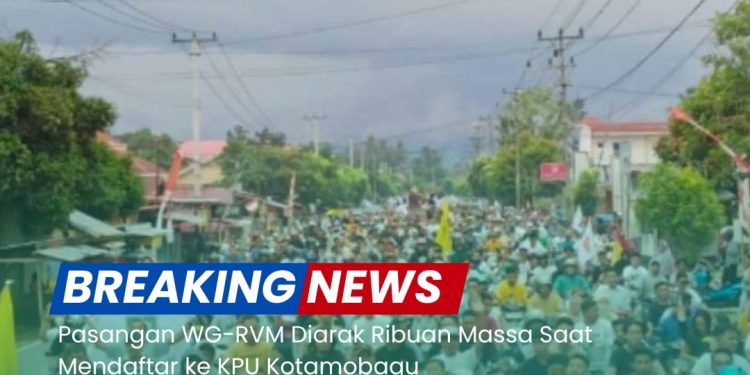 Pasangan WG-RVM Diarak Ribuan Massa Saat Mendaftar ke KPU Kotamobagu