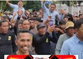 Sambut Riuh Massa Paslon Weny-Rendy Setelah Debat Ketiga di Gedung DPRD Kotamobagu